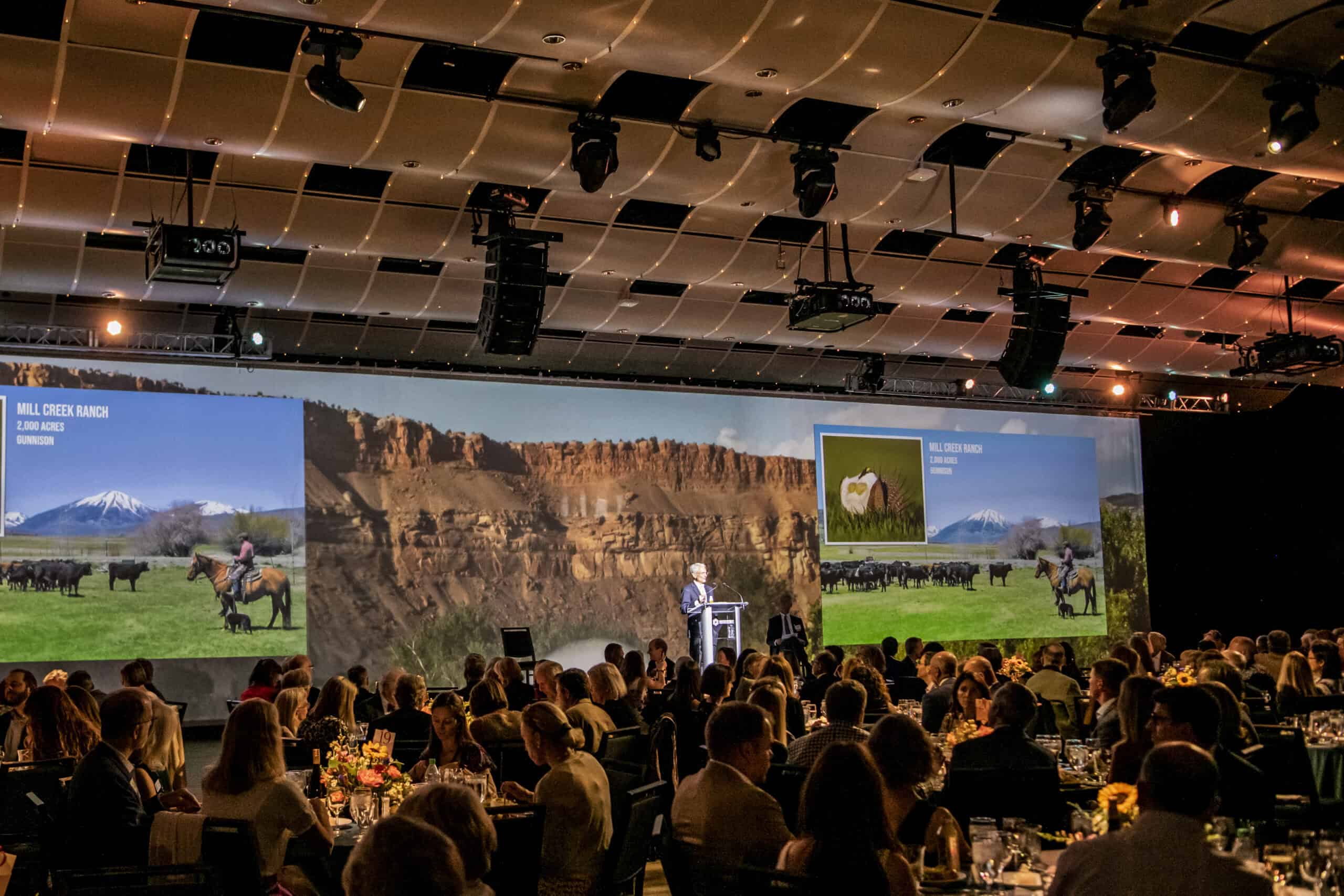 A full room at a gala event.